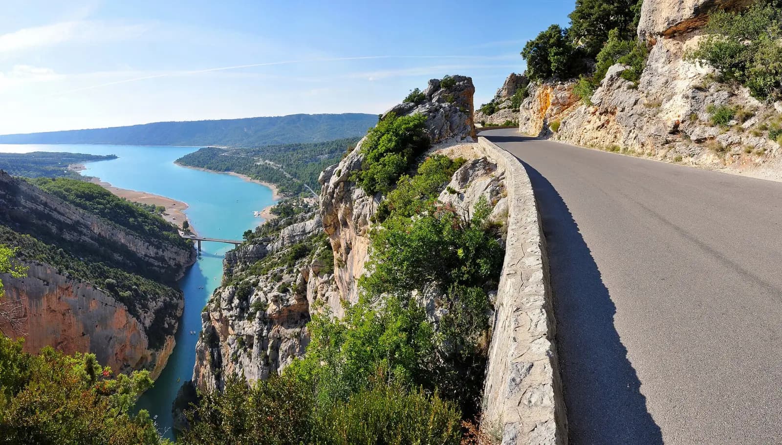 The Route des Crêtes winding along the canyon rim, with Lake Sainte-Croix on the horizon
