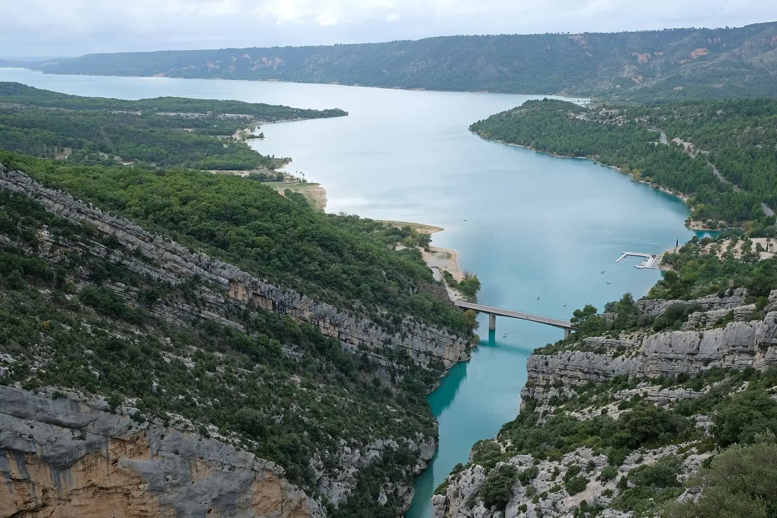 Lake Sainte-Croix and the Galetas bridge at the mouth of the Verdon Gorge