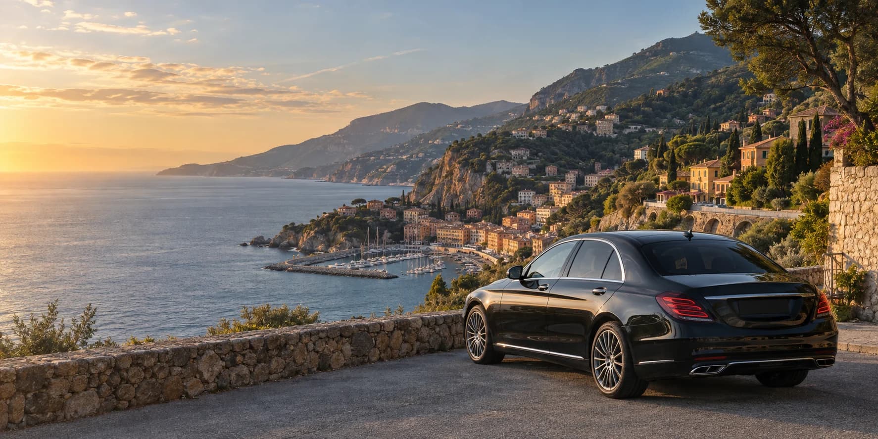 Visuel d'ambiance d'un trajet avec chauffeur de Nice vers la côte italienne
