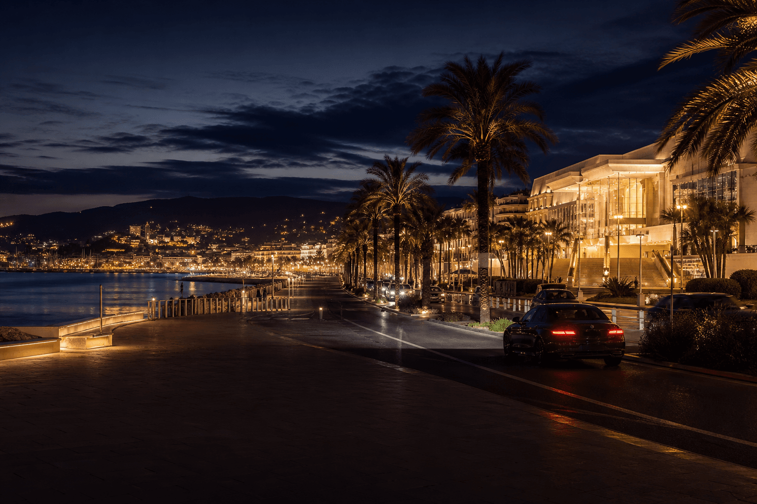 Cannes by night — Croisette & Le Suquet