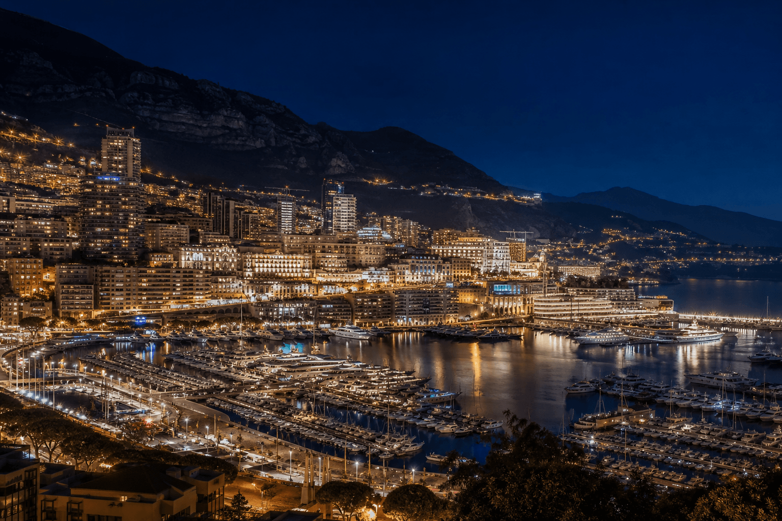 Monaco by night — lights & Monte Carlo