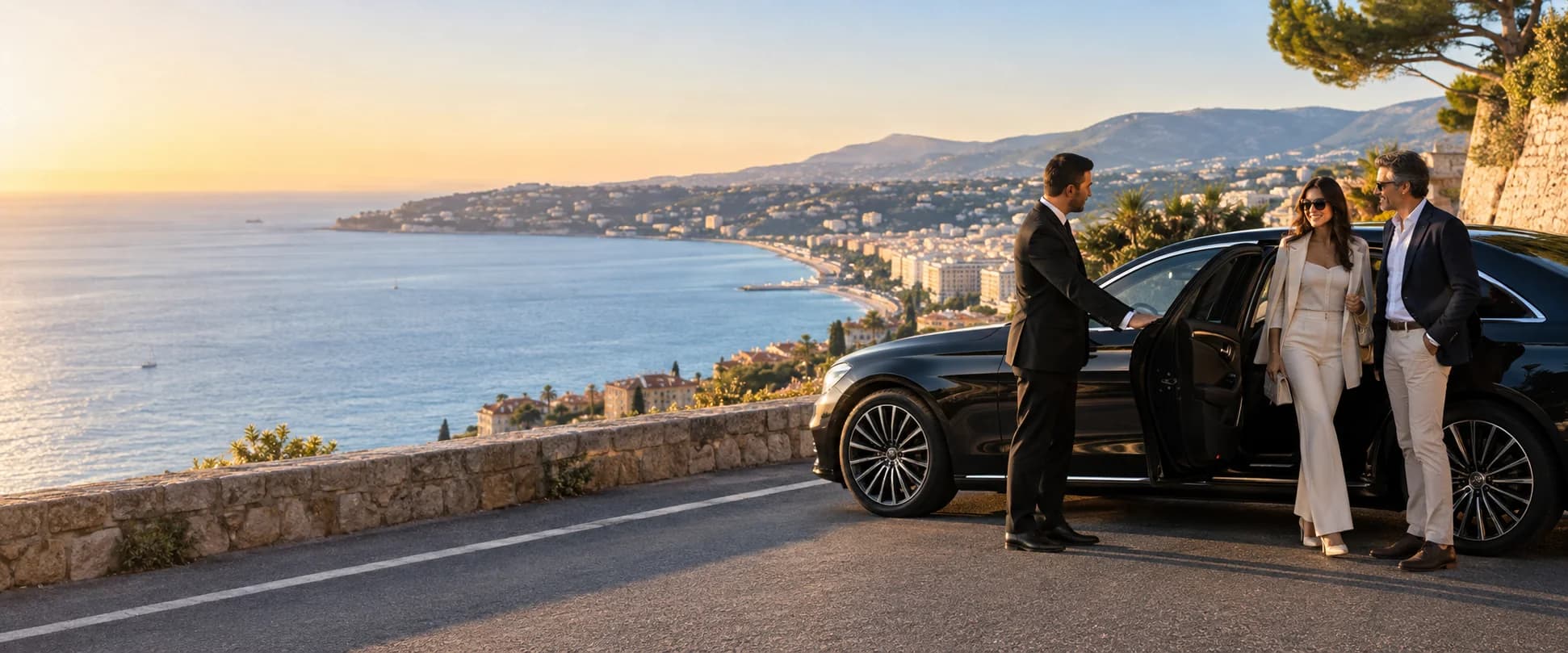 Chauffeur privé attendant des passagers de croisière sur la Côte d'Azur